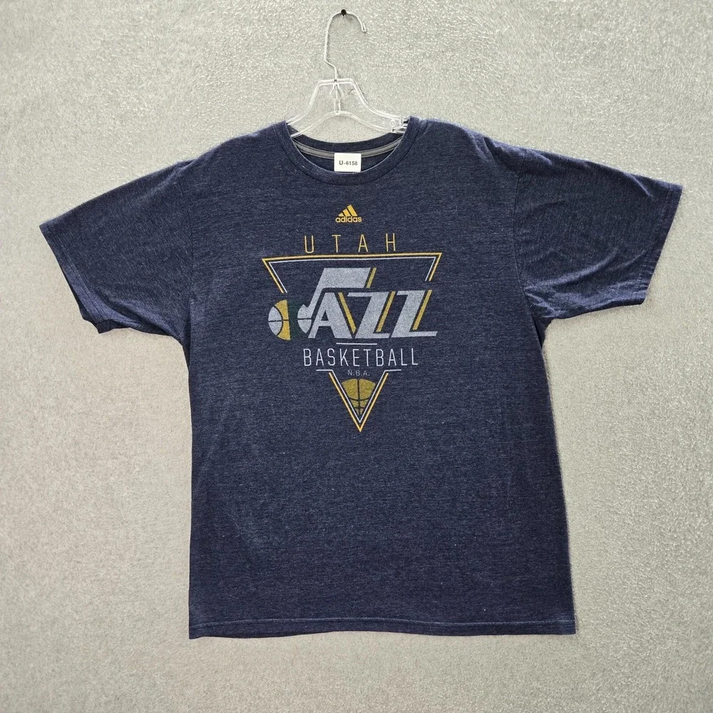 Utah‎ Jazz Men Shirt Large Blue Logo Adidas Graphic Feel Good Tee